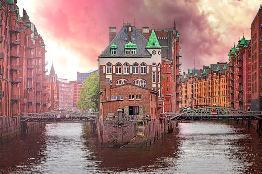 Das Wasserschloss Hamburg in der Speicherstadt.